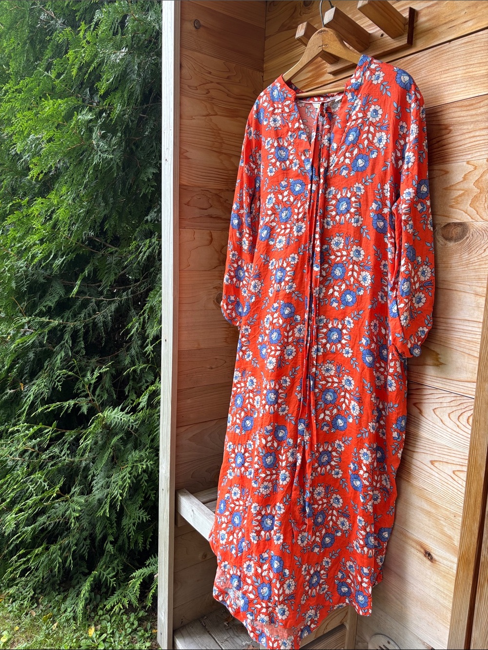Boden 100% Linen Floral Midi Maxi Dress Plus Size 20/22 Belted Orange Blue